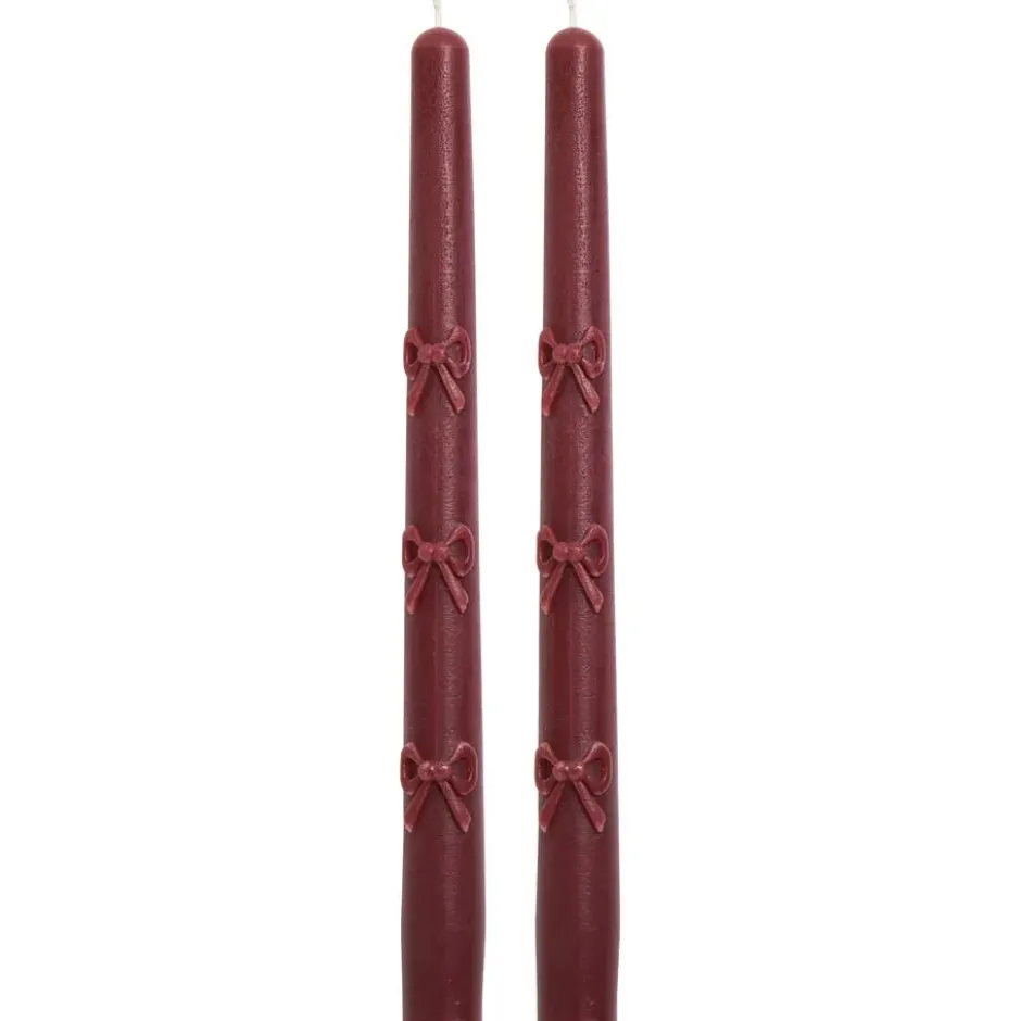 Dinerkaarsen Strikken Bordeaux - 2 Stuks
