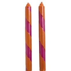 Dinerkaarsen Swirl Paars/Oranje - 2 Stuks