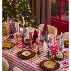 Dinerkaarsen Swirl Paars/Oranje - 2 Stuks