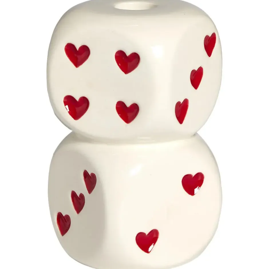 Kandelaar Dobbelsteen Hartjes Wit/Rood