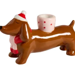 Kandelaar Teckel Kerstmuts Bruin