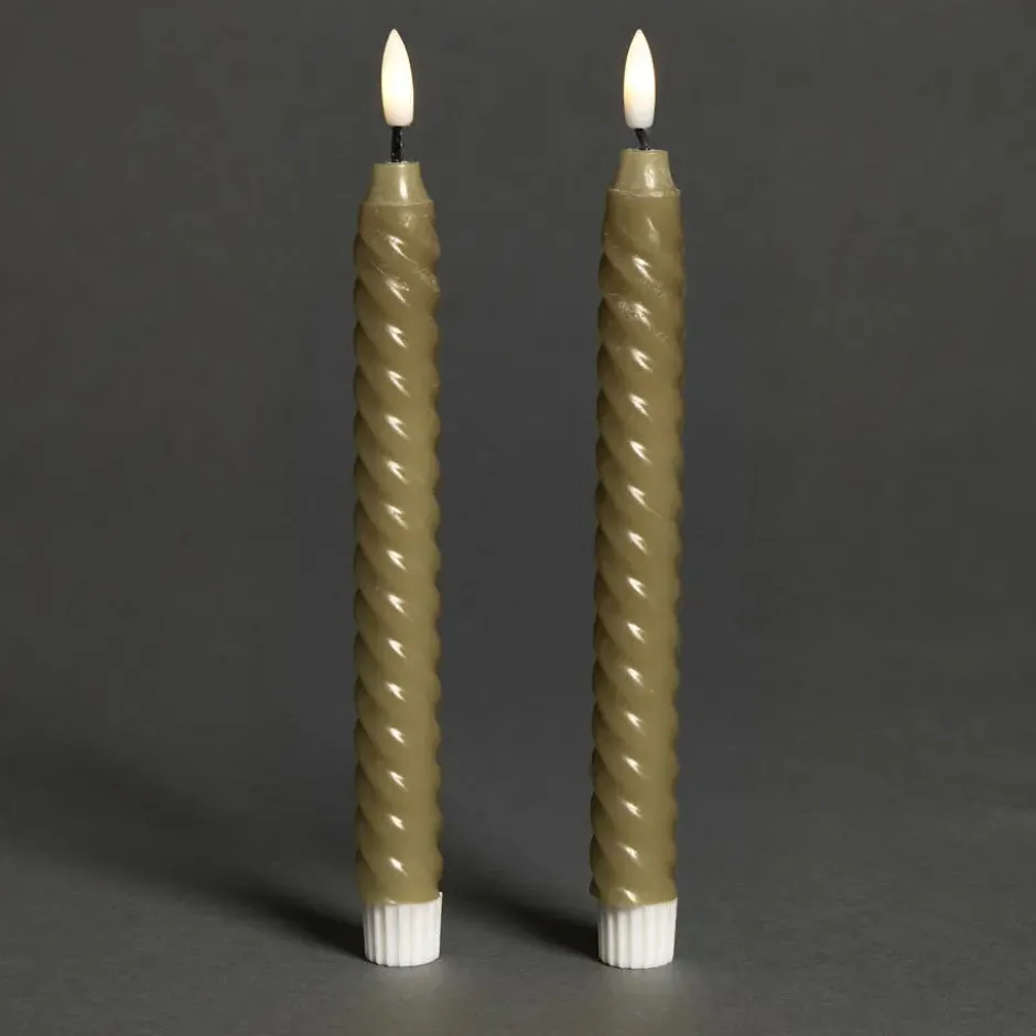 LED Kaars Swirl Olijfgroen - 2 Stuks