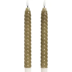 LED Kaars Swirl Olijfgroen - 2 Stuks